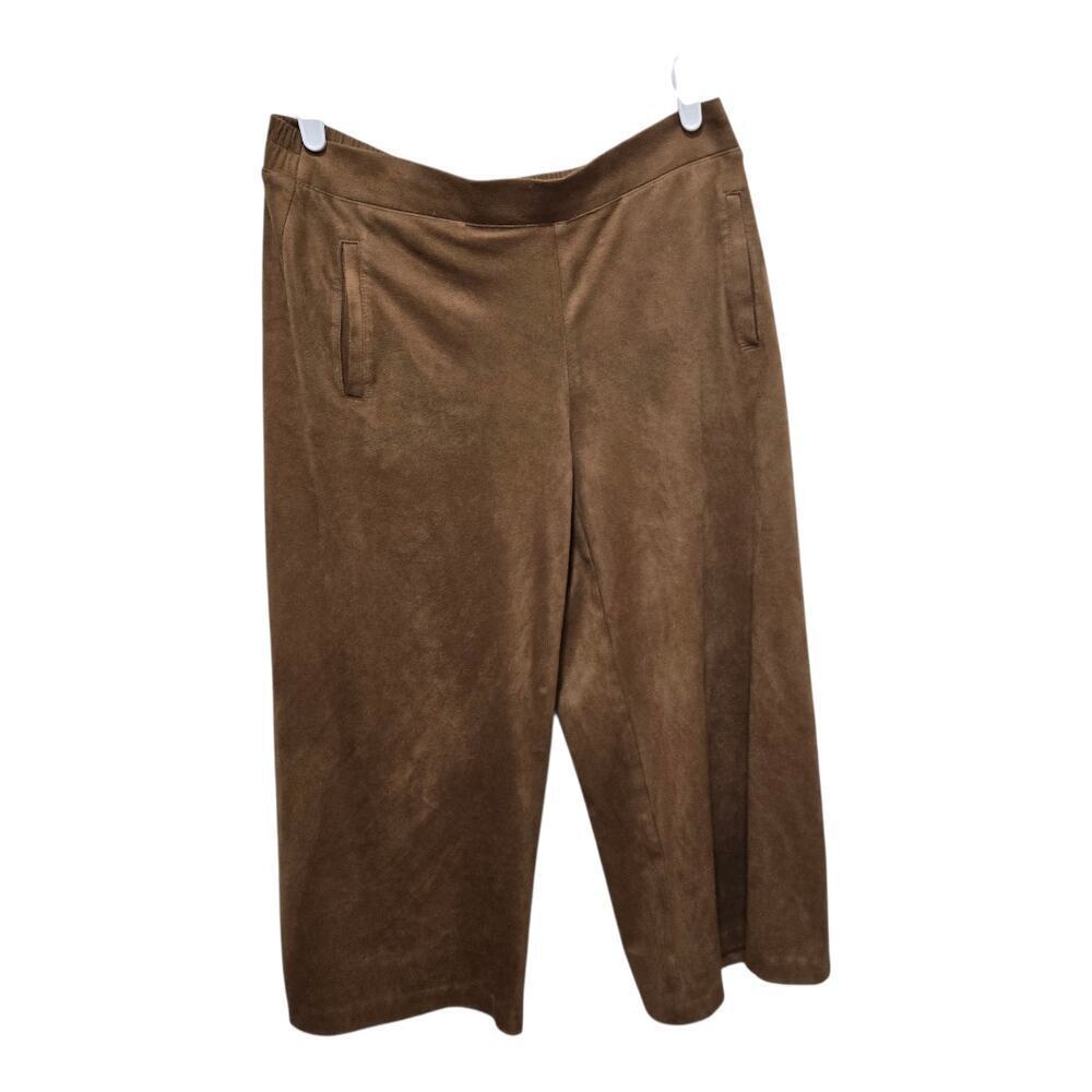 Chico’s Faux Suede Wide-Leg Crop Pull-On Pants Size 0.5 Small Brown